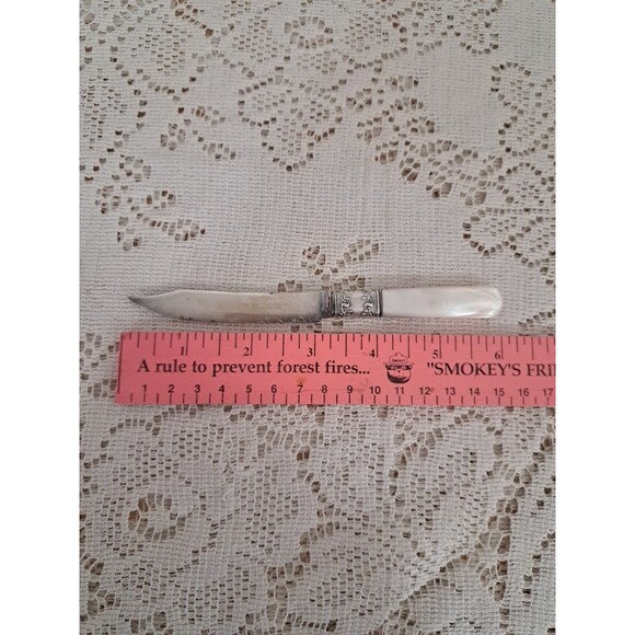 Vtg Lot (5) Landers Frary Clark Mother Pearl Sterling Banded Handle Fruit Knives - Picture 7 of 7